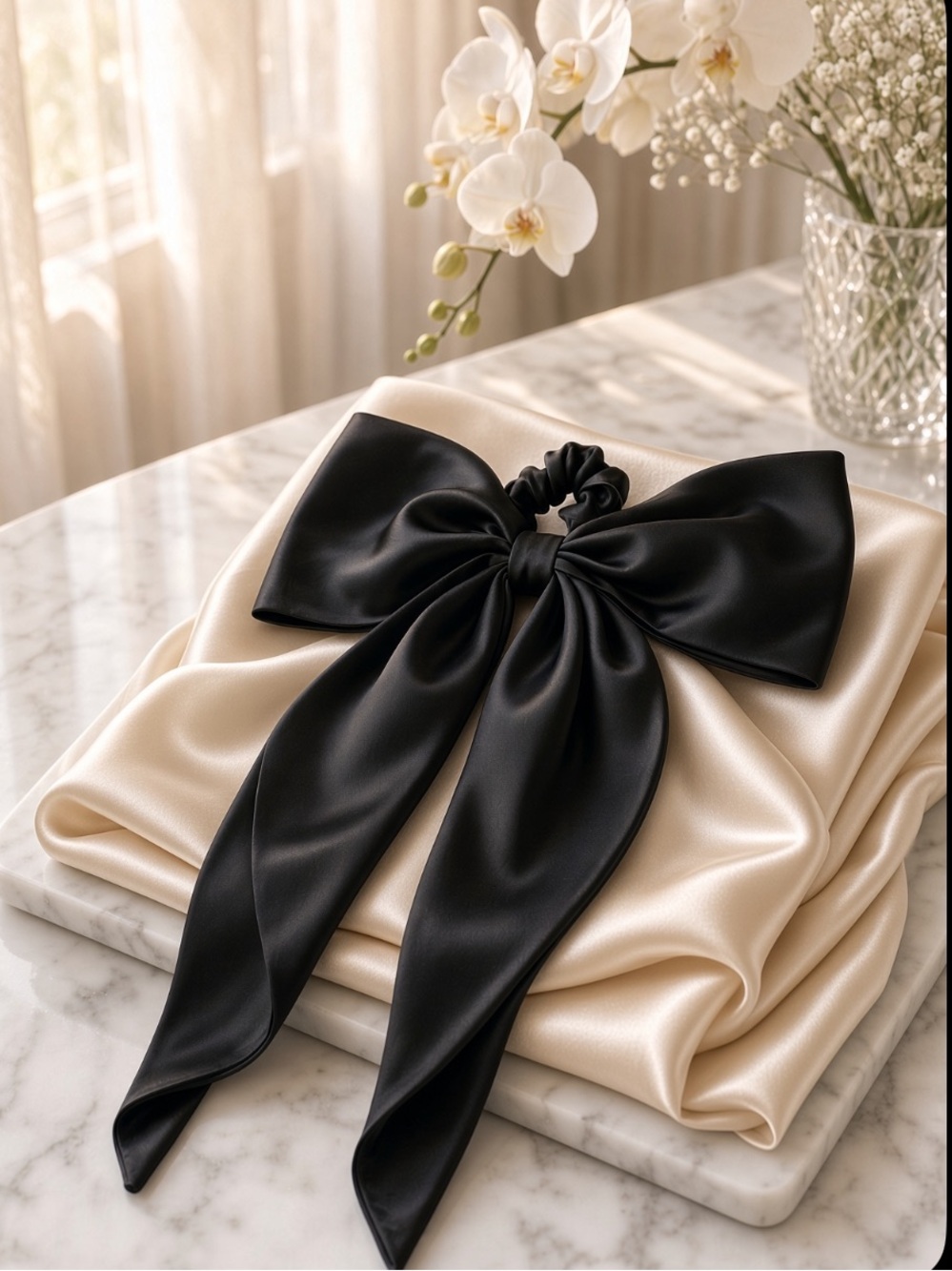 Free People elegant, sand, black bow hair, scrunchie NWT